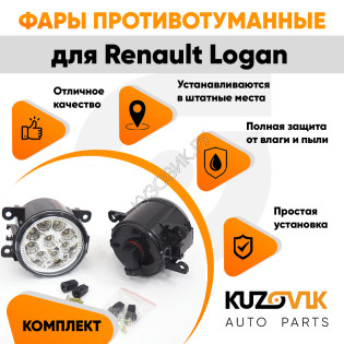 Фары противотуманные светодиодные комплект Renault Logan (2 штуки) левая и правая KUZOVIK